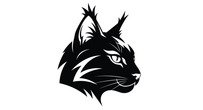 Black silhouette of a lynx head in profile bobcat wild cat