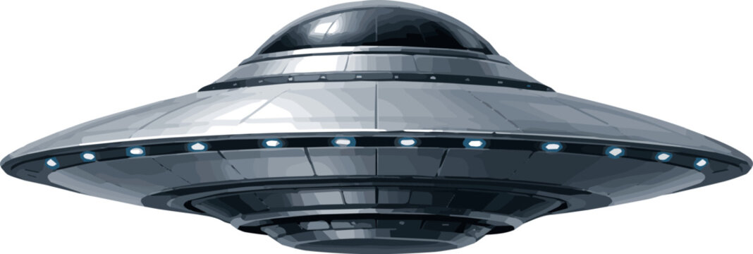 Isolated a realistic UFO, unidentified flying object from science fiction in a clean, realistic design vector art with white background..