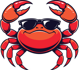 Fototapeta premium Cool sunglasses crab mascot summer beach vector illustration