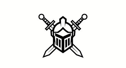 Medieval Knight Helmet Crossed Swords Emblem Symbol.
