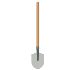 Garden shovel with wooden handle perfect for digging soil, planting, landscaping, and outdoor garden work with flat design illustration style.