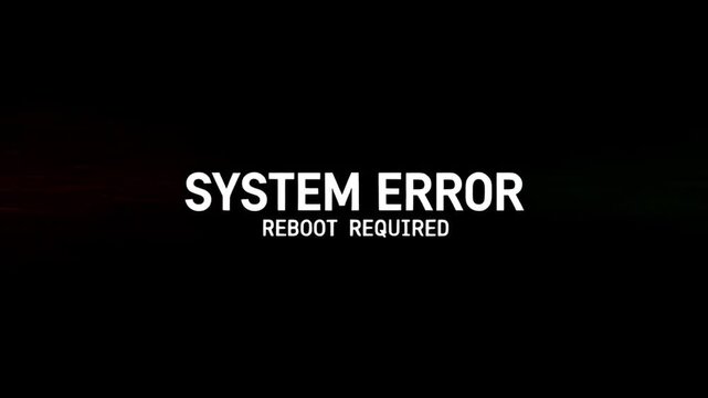 Prominent digital system error message displayed on a black background, indicating a critical malfunction and prompting a required device reboot to resolve the issue