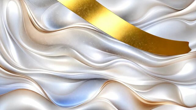 Satin material drapes and moves gently, showing golden details on a soft background. A close look at the texture and shine