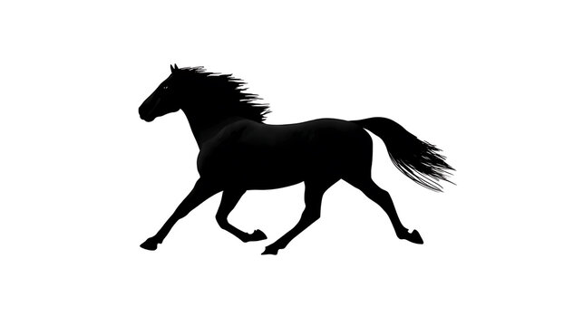 A silhouette of a running horse, exuding power and grace. The horse's flowing mane and dynamic pose suggest speed and freedom