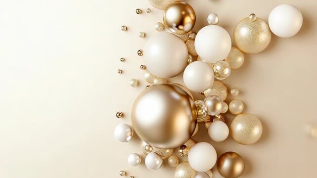 Spheres of different sizes and colors are grouped together on a light surface. The shapes create a modern and minimal look