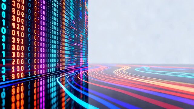 Colorful digital data streams and binary code