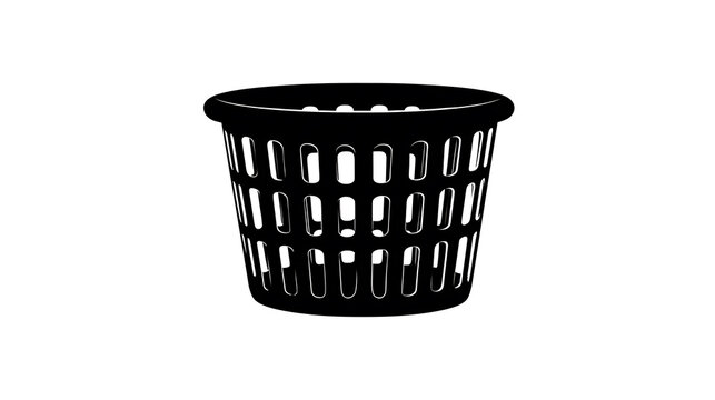 A minimalist image of a black laundry basket