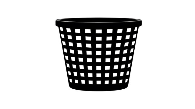 A close-up shot of a black trash can on a plain background. The trash can is empty, with a black and grid-like design