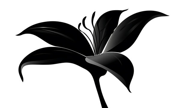A striking, stylized black lily, its petals elegantly unfurled, against a plain background