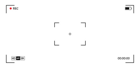 Camera viewfinder interface, video frame. Surveillance screen, record frame doodle. Movie mode, photo shooting mode. military viewfinder overlay. Screen photography frame for video, © Alyona