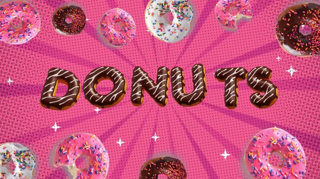 Donuts animation with Waves pattern background. Donuts Moving Background. Dynamic Animated Donuts Moving Background.