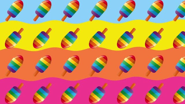 Ice Cream animation with Waves pattern background. Ice Cream Moving Background Pattern. Dynamic Animated Ice cream Pattern.