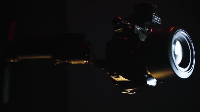 vertical video new electronic gyroscopic stabilizer for small SLR and mirrorless cameras and still cameras controlled via smartphone or joystick