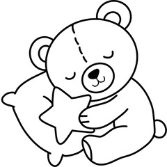 Cute Teddy Bear Sleeping Peacefully Holding A Star Pillow On White Background © MIkrom