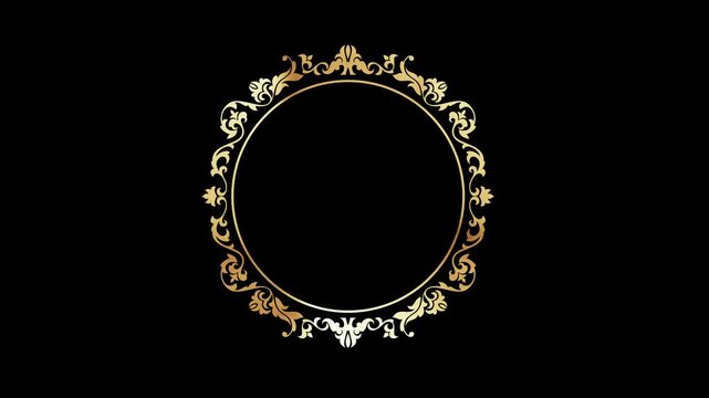 European-style golden circle decoration with circulating flowing golden light. alpha channel