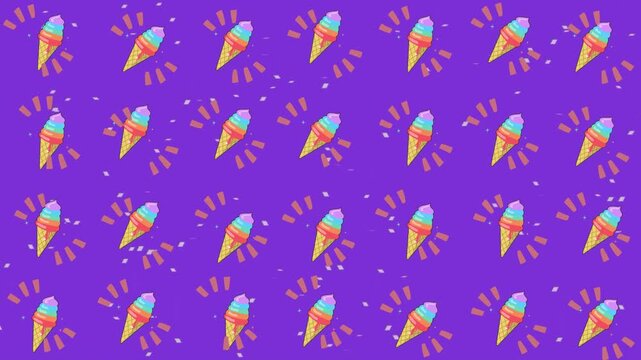 Ice Cream animation with Waves pattern background. Ice Cream Moving Background Pattern. Dynamic Animated Ice cream Pattern.