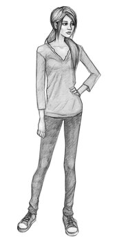 Semi-realistic anime style pencil drawing alt schoolgirl standing pose gesture drawing practice slim ectomorph body teen figure grayscale silhouette people clipart hand drawn illustration character
