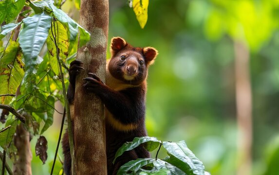 Tree Kangaroo in Lush Jungle of Irian Jaya Captured from Side Angle