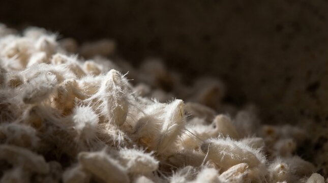Koji rice fermentation process with visible Aspergillus oryzae culture growing on rice grains in a controlled environment setting