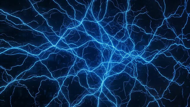 Electric blue lightning storm energy discharge abstract background powerful electrical plasma arc network glowing