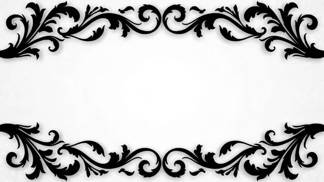 Black ornamental floral frame on a white background. Elegant design suitable for invitations or decorative purposes.