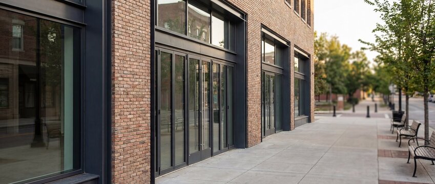Modern urban architecture with sleek brick and expansive glass, presenting a dreamlook for vibrant city life and progressive development