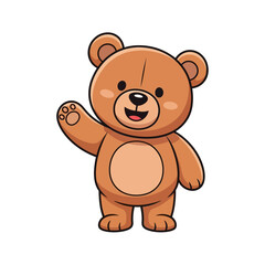 Fototapeta premium Cute teddy bear waving hand cartoon character isolated on white 