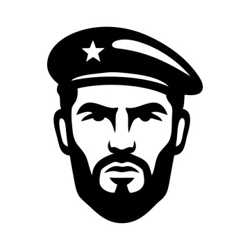 Logo guerrillero. Icono con cara de hombre con barba y boina con estrella 