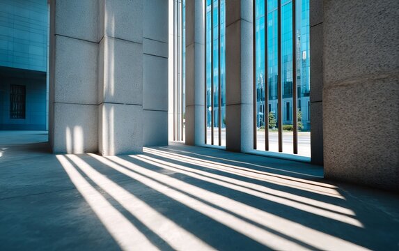 Shadowy and Distorted Facade of a Modern Courthouse Building