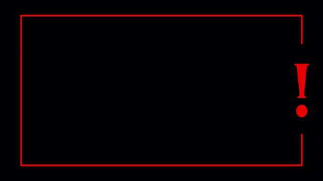 exclamation mark and rectangle border in transparent background in 4K animation warning alert with alpha channel 