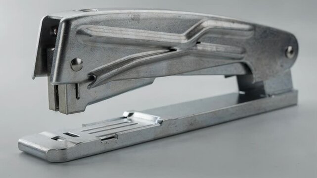 Closeup medium shot showcasing the heavyduty stapler frame formation metal sheets stamped and molded for robust and durable use.