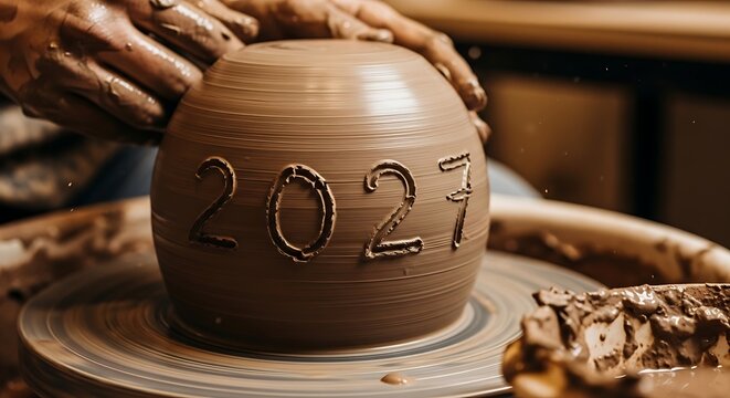 2027 New Year clay pot cake celebration festive dessert close-up