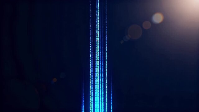 Blue digital code stream in dark background