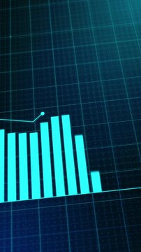 Business growing animation hi-tech style bar chart with progress line. Technology futuristic 4k verticle video.