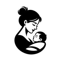 Logotipo día de la madre. Dibujo sencillo de la cabeza de un mujer con un bebé en brazos  © teracreonte