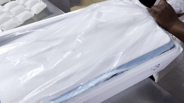 Oxygen pumped into styrofoam box with live abalone for export to Asian market