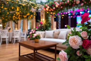 Elegant VIP Event Venue with Intricate Decorations and Floral Accents