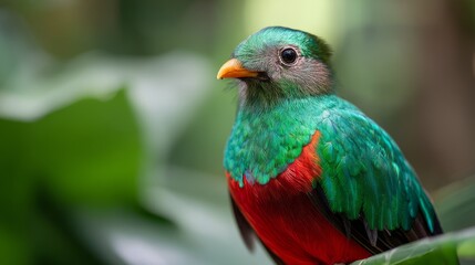 Fototapeta premium Resplendent Quetzal Closeup in Natural Habitat with Vibrant Green Feathers