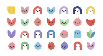 Adorable collection of cute and colorful cartoon faces with various expressions.