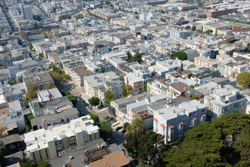 Fototapeta premium View of San Francisco cityscape showing buildings and streets from a high point during daytime