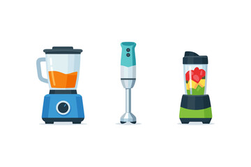 Fototapeta premium Collection of three different blenders for making smoothies and juices