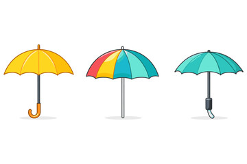 Obraz premium Three colorful umbrellas displayed side by side on a white background
