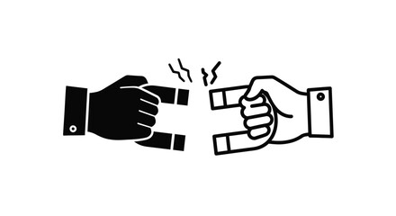 Obraz premium Two hands holding magnets repelling each other with force lines