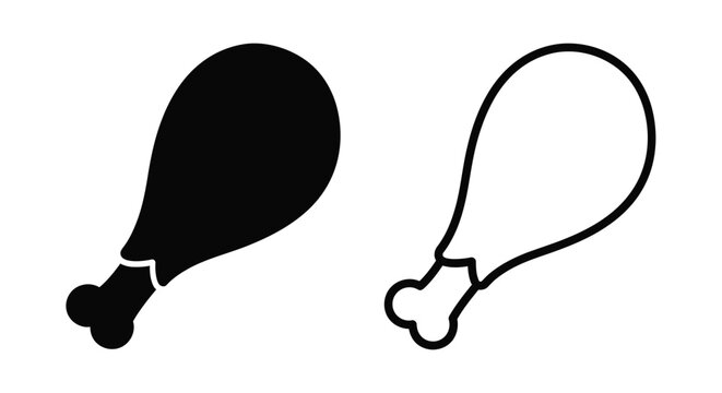 Simple black and white illustration of a chicken leg and drumstick