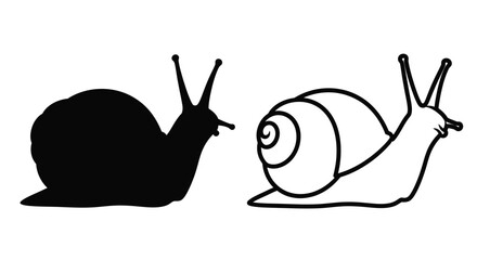 Two snails depicted in contrasting black and white line art styles © Mama