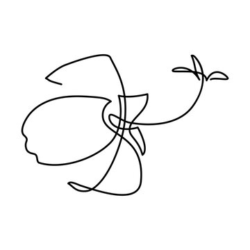 Flower in continuous line art drawing style. Hibiscus blossom black linear sketch isolated on white background. Vector illustration