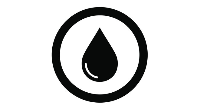 Simple black icon depicting a water droplet inside a circular frame