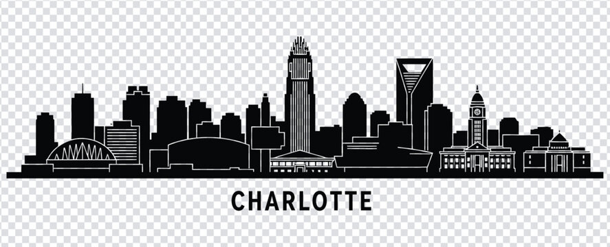 Black silhouette of charlotte city skyline with buildings and towers