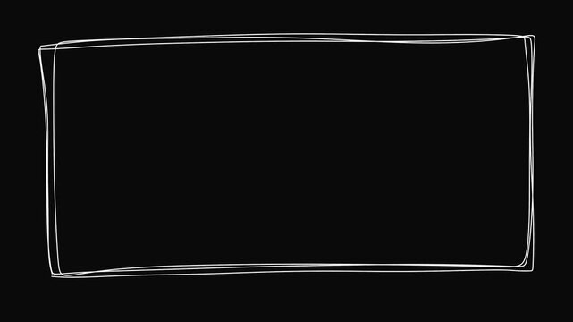 Animated Minimalist White Scribble Frame Loop on Black Background. For title cards, social media borders, artistic presentations, and clean cinematic frames on a black background.