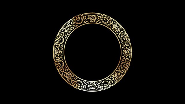 Golden vintage circle pattern with circulating flowing golden light.alpha channel